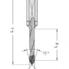 Technical drawing of drill bit or cutting tool with labeled dimensions S, L1, L2, D and cutting angles