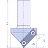 Technical drawing of router bit or cutting tool with cylindrical shank and conical cutting head, showing dimensional measurements S, L, D and cutting angles, with bearing guides and cutting edges