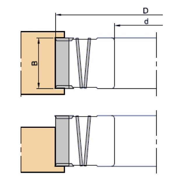 Technical cross-section diagram showing mechanical component assembly with dimensional tolerances, featuring shaft diameter (d) and height (h) measurements