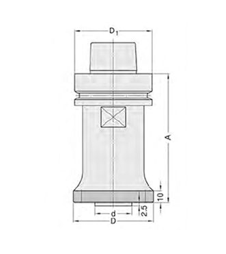 Technical drawing of tool holder with dimensional labels D1, A, B, Z1, Z2 showing cross-section and measurements